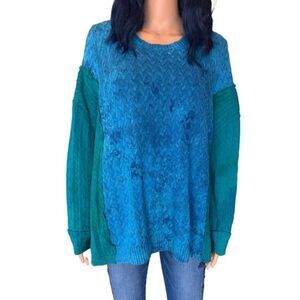 Upcycled Oversized Knit Blue Green Tunic Sweater